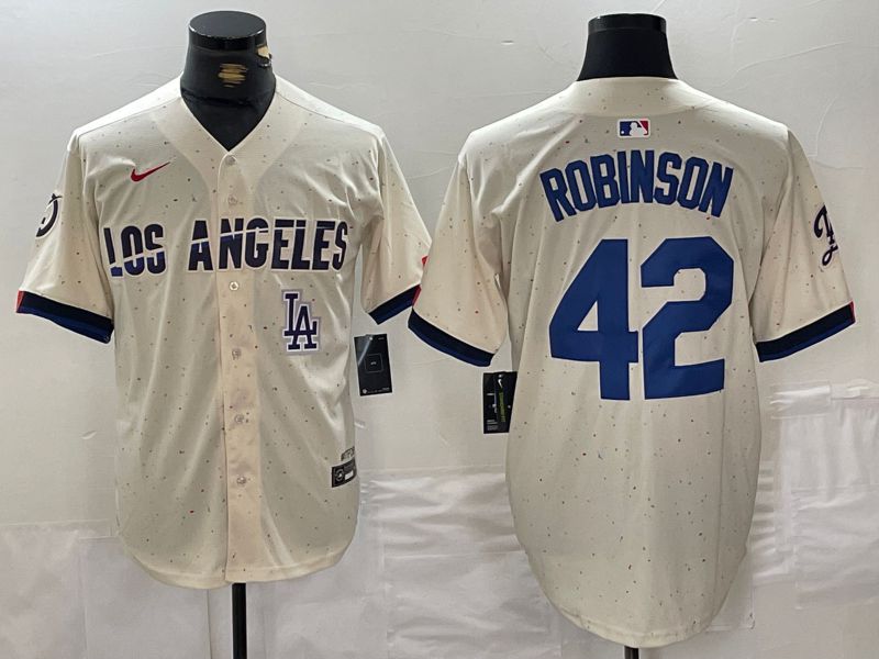 Men Los Angeles Dodgers #42 Robinson Cream Fashion Nike Game MLB Jersey style 5